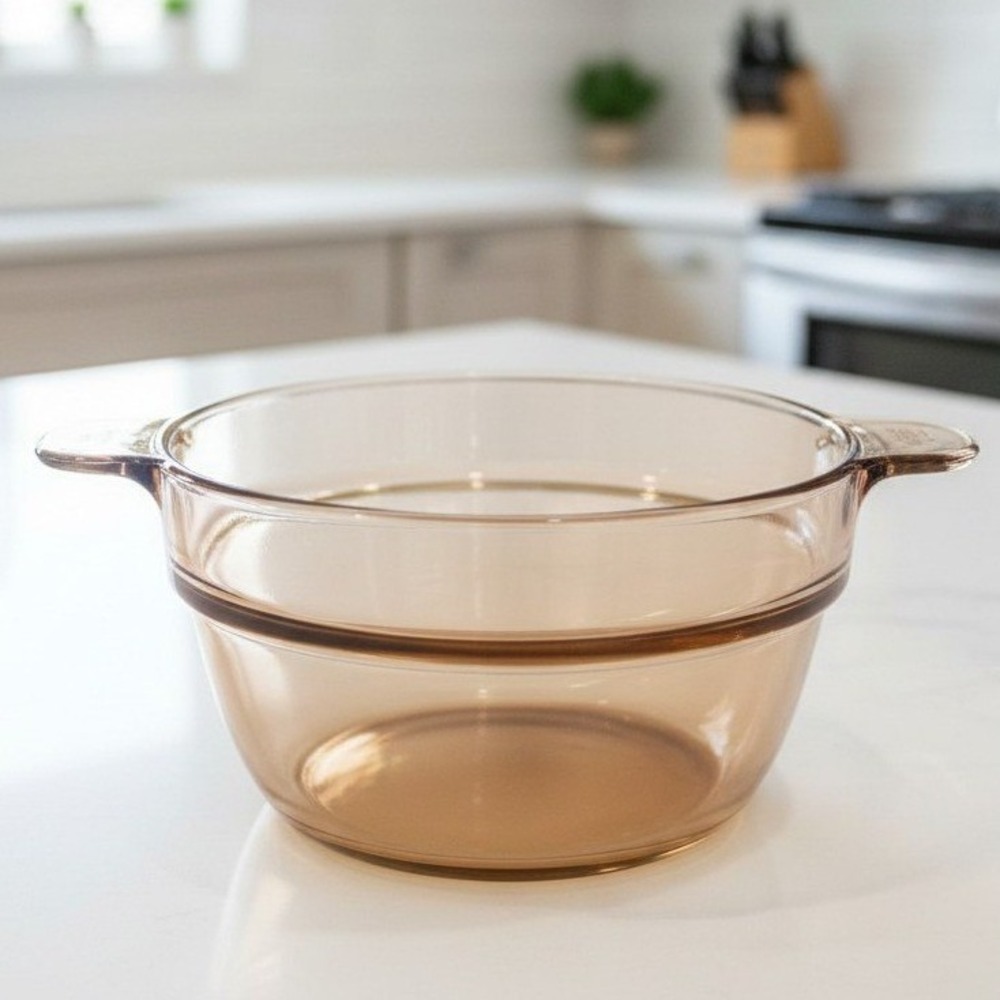 Vintage Corning Visions Amber 1.5 Liter Double Boiler Insert w/ Handles V-20-B
